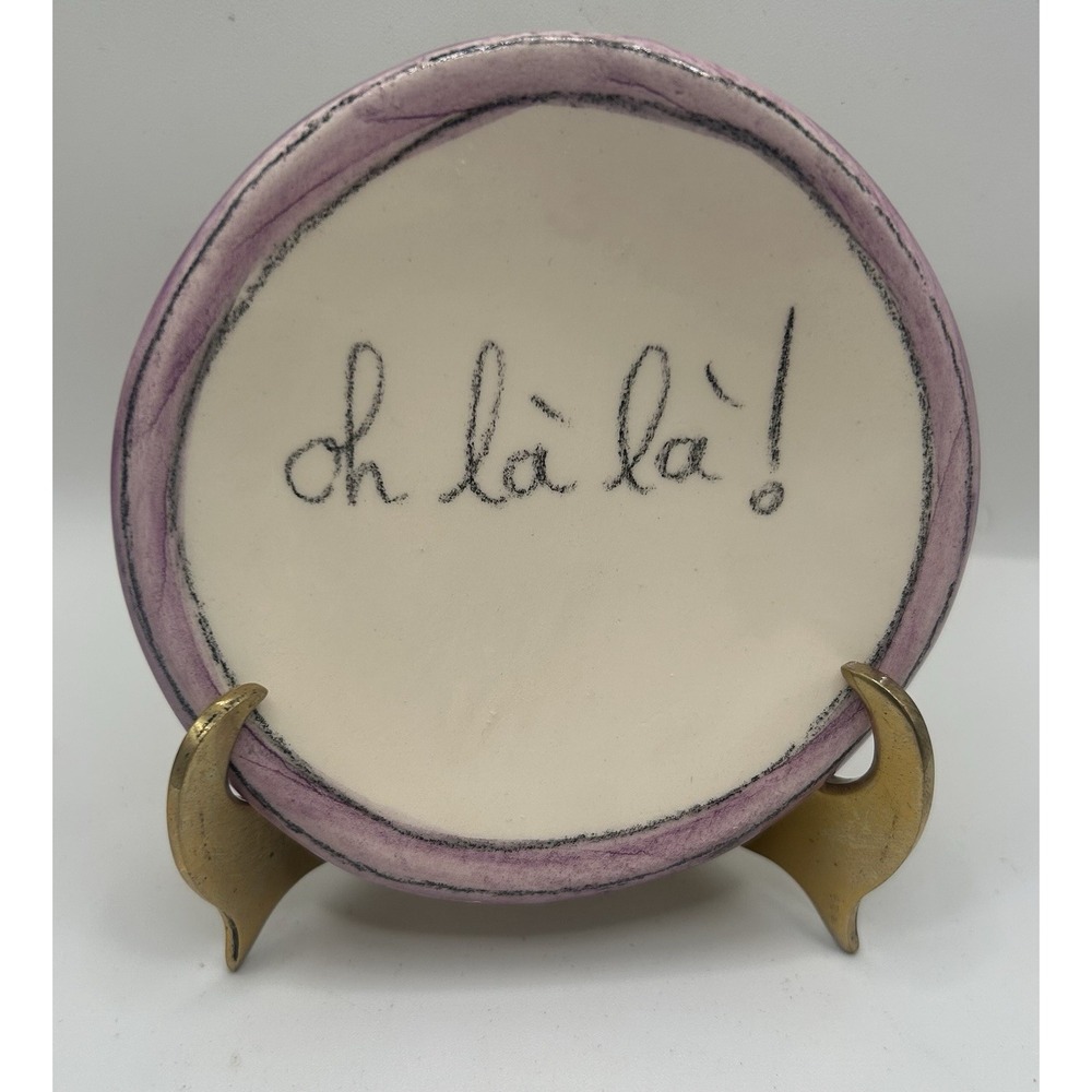 Vintage Ligne France Porcelain Purple White Oh La La Trinket Dish 3.5"